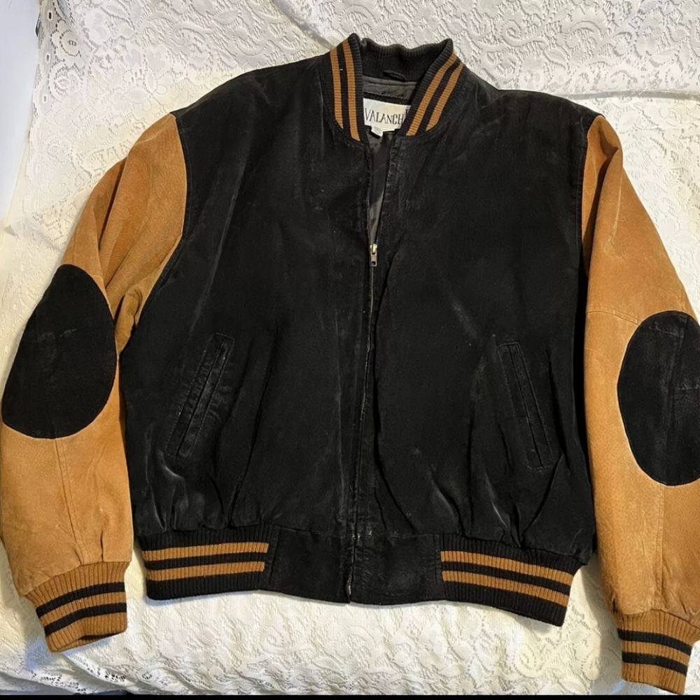 VNTG 90s‎ AVALANCHE Soft Brushed Leather Bomber Jacket Mens Size XL  black/tan